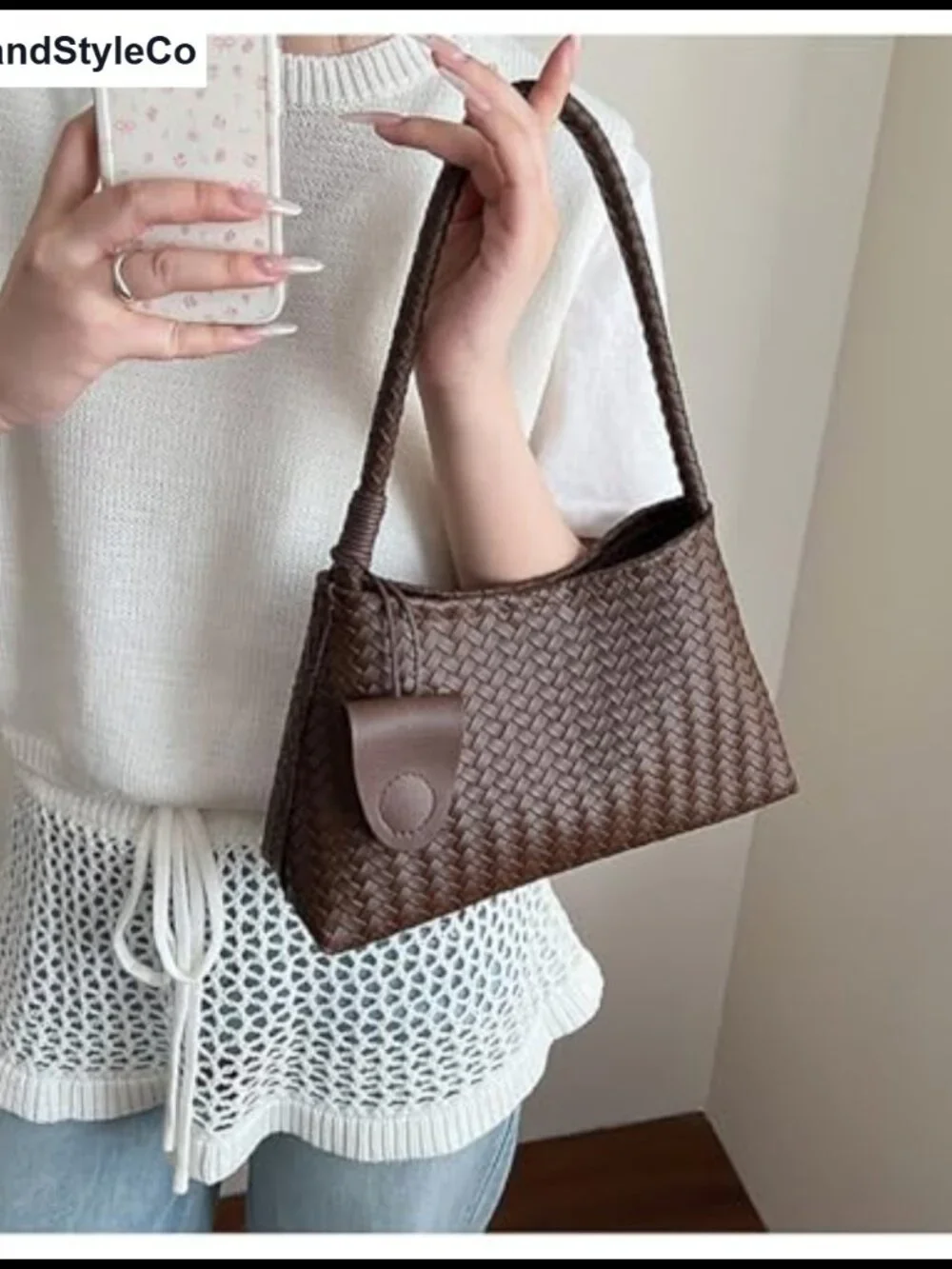 Woven Faux Leather Hobo Bag Women Slouchy Shoulder Purse Vegan Leather Tote